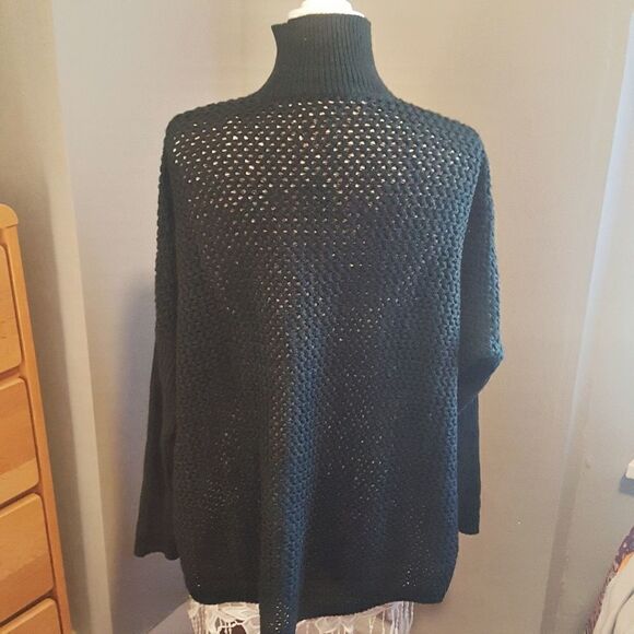 LOFT Open Knit Turtleneck Long Sleeve Poncho Sweater - Picture 5 of 8
